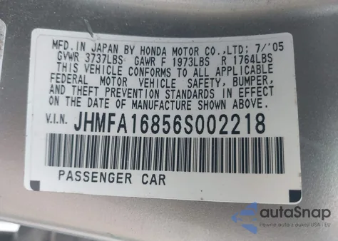 2006 Honda Civic Ex из США, поврежденный, VIN JHMFA16856S002218